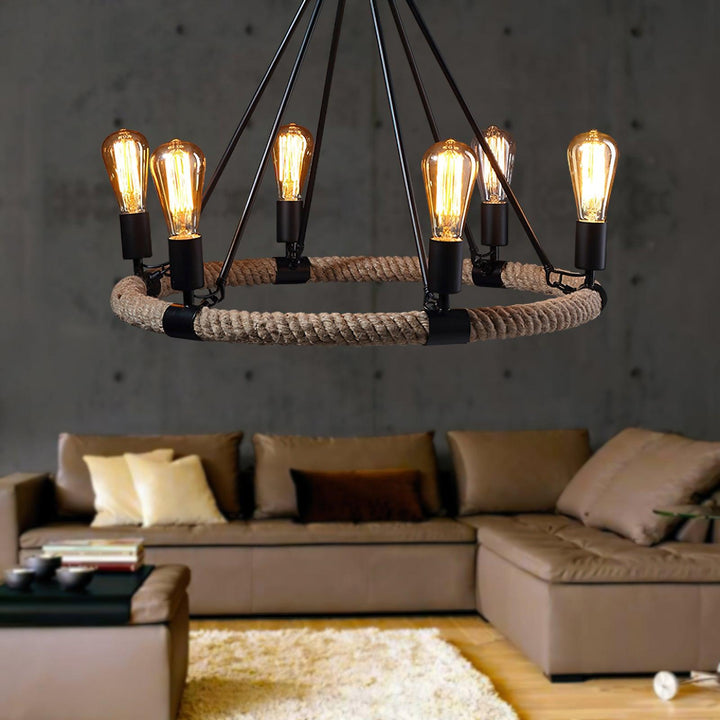 Hemp Rope Industrial Large Circle Chandelier - Vakkerlight