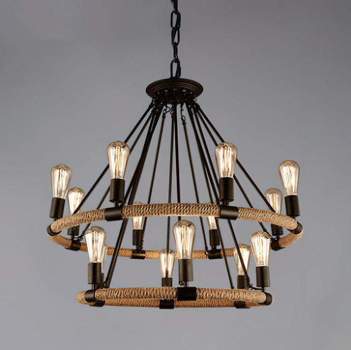 Hemp Rope Industrial Large Circle Chandelier - Vakkerlight