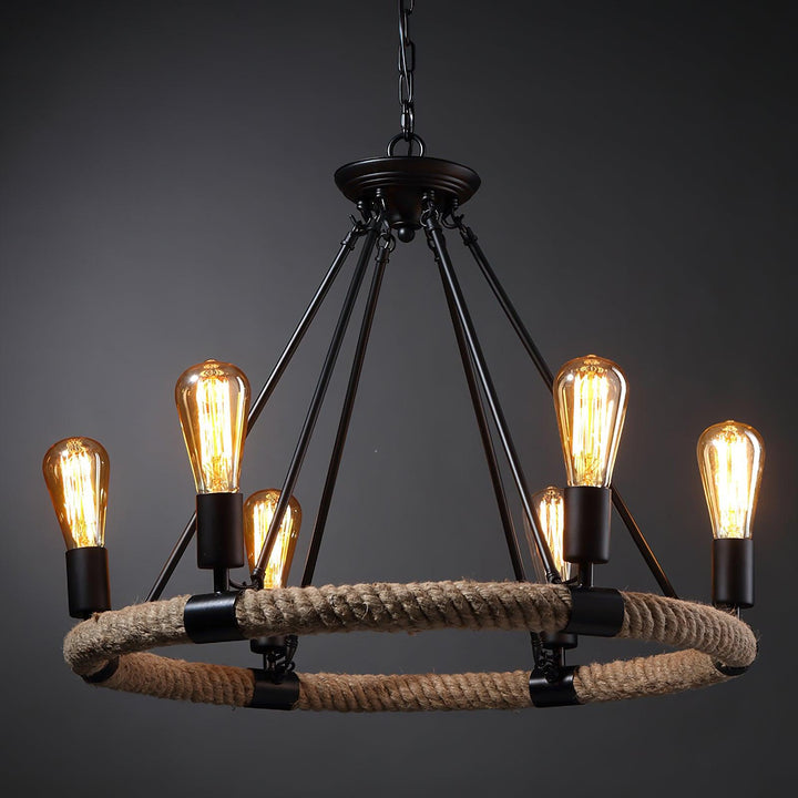 Hemp Rope Industrial Large Circle Chandelier - Vakkerlight