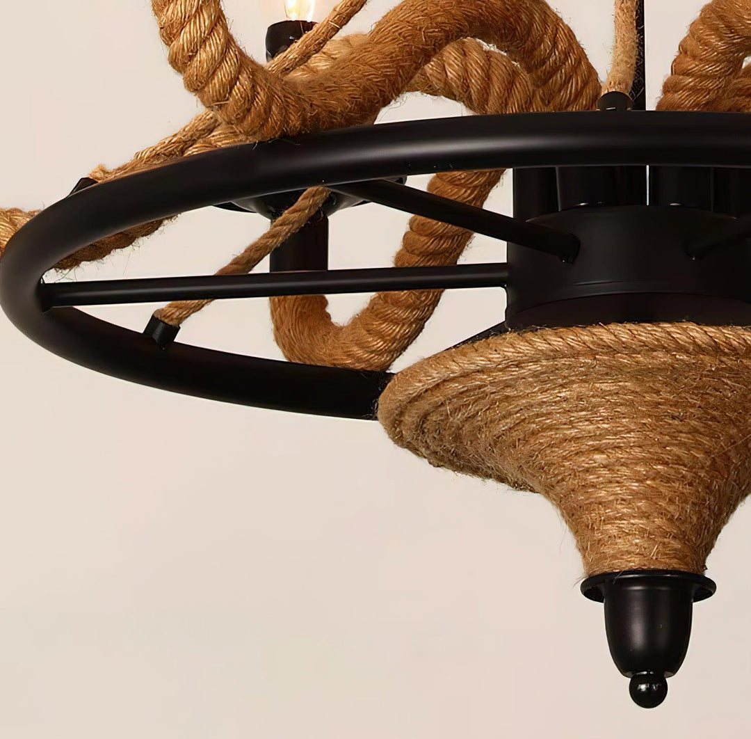 Hemp Rope Industrial Large Wheel Chandelier - Vakkerlight