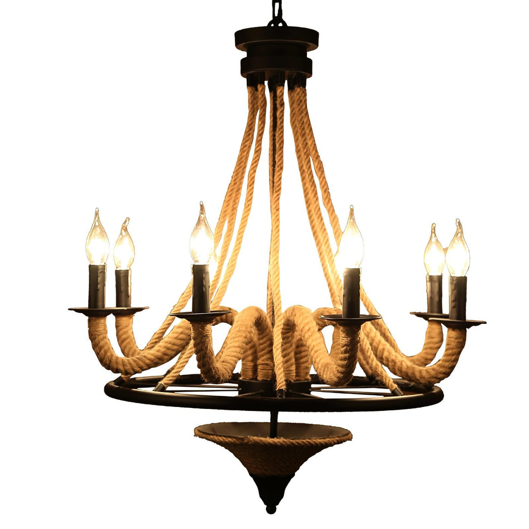 Hemp Rope Industrial Large Wheel Chandelier - Vakkerlight