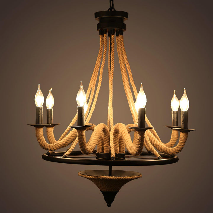 Hemp Rope Industrial Large Wheel Chandelier - Vakkerlight