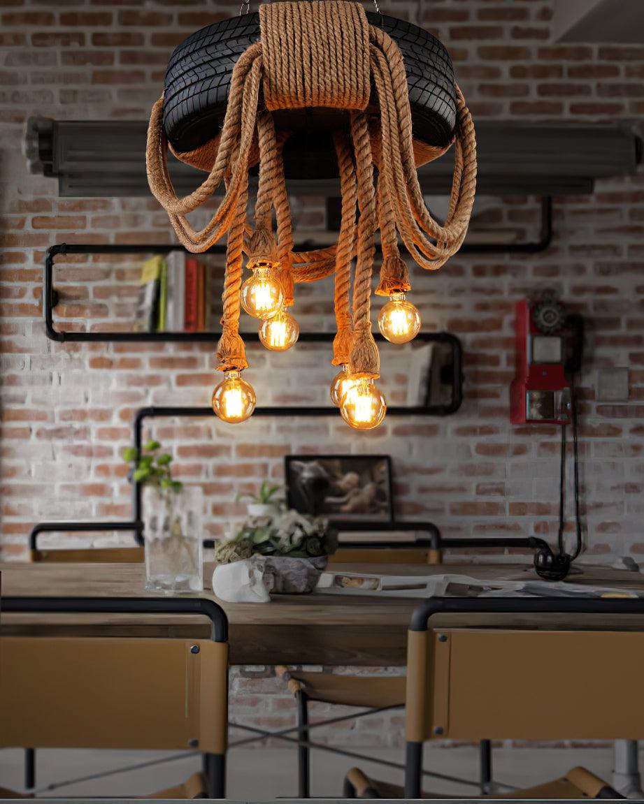 Hemp Rope Industrial Tire Chandelier - Vakkerlight