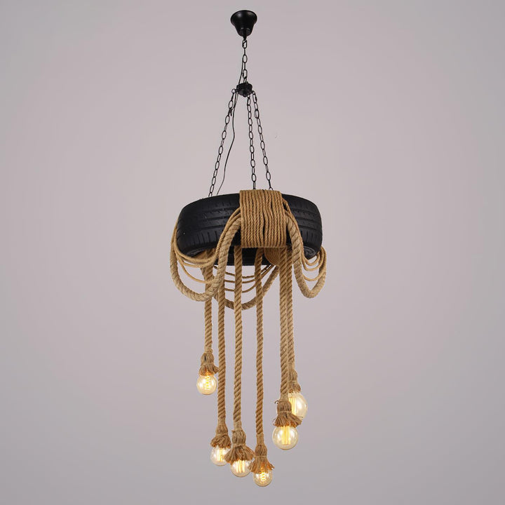 Hemp Rope Industrial Tire Chandelier - Vakkerlight