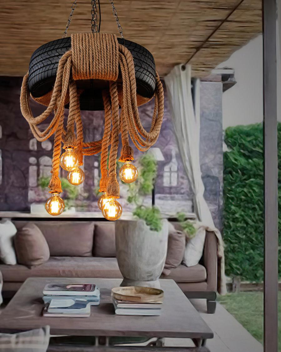 Hemp Rope Industrial Tire Chandelier - Vakkerlight