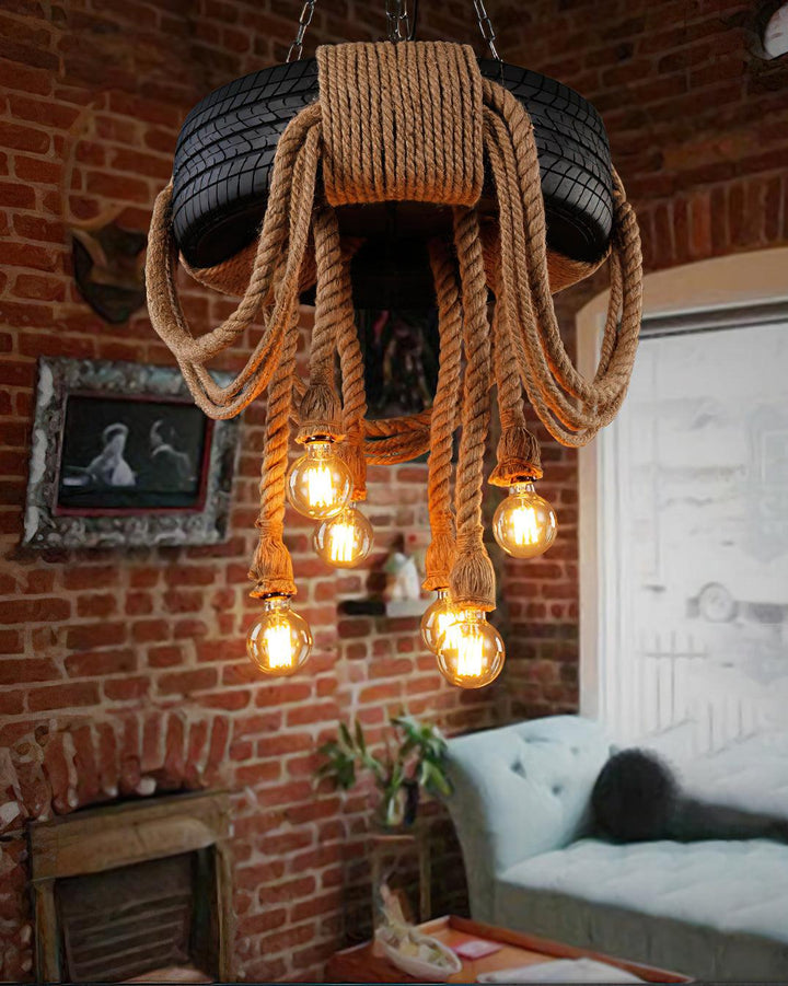 Hemp Rope Industrial Tire Chandelier - Vakkerlight