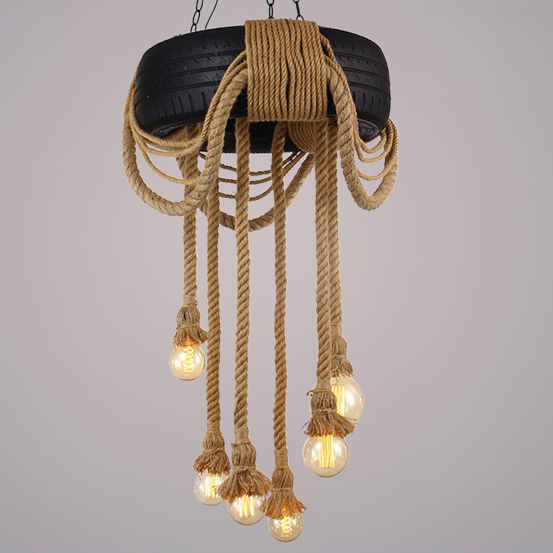 Hemp Rope Industrial Tire Chandelier - Vakkerlight