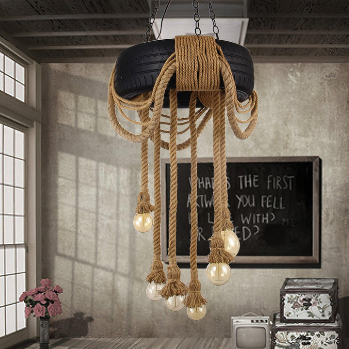 Hemp Rope Industrial Tire Chandelier - Vakkerlight