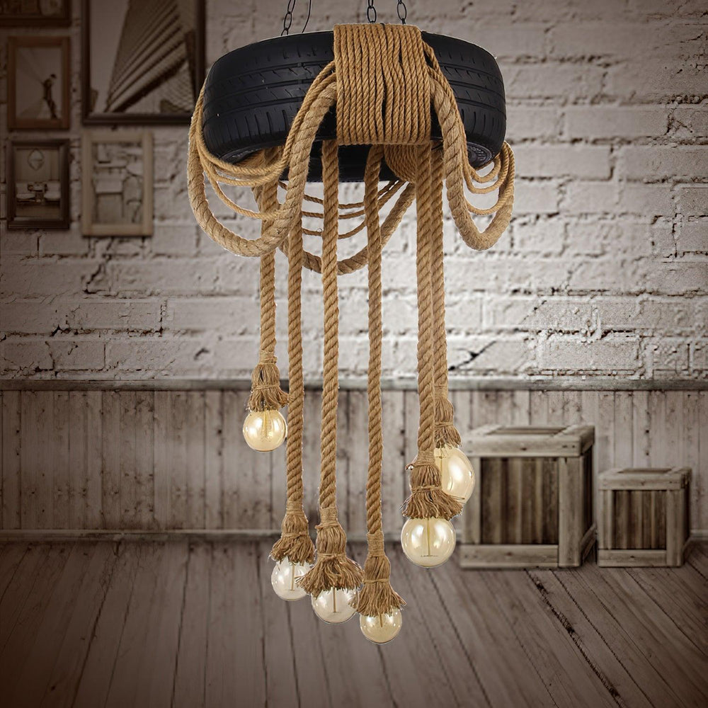 Hemp Rope Industrial Tire Chandelier - Vakkerlight