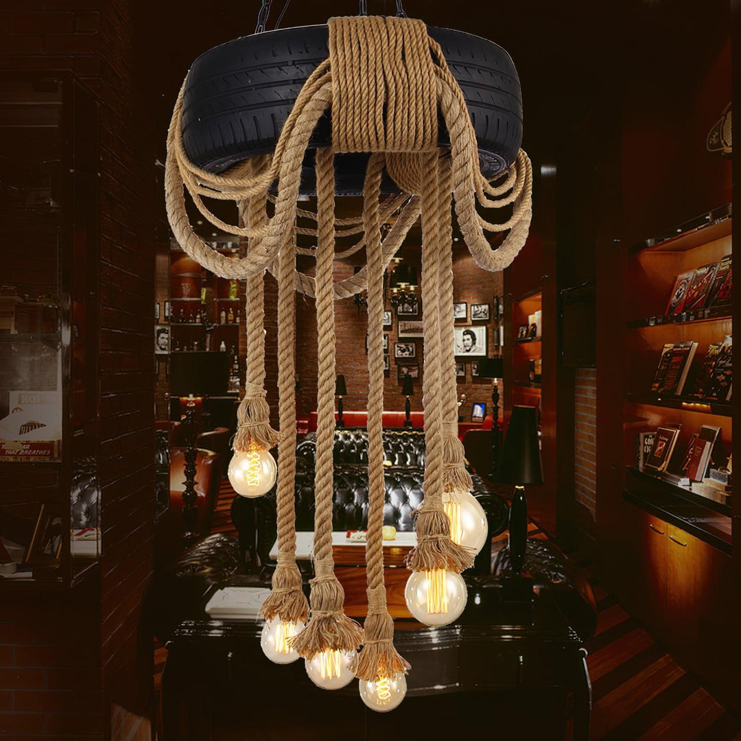 Hemp Rope Industrial Tire Chandelier - Vakkerlight