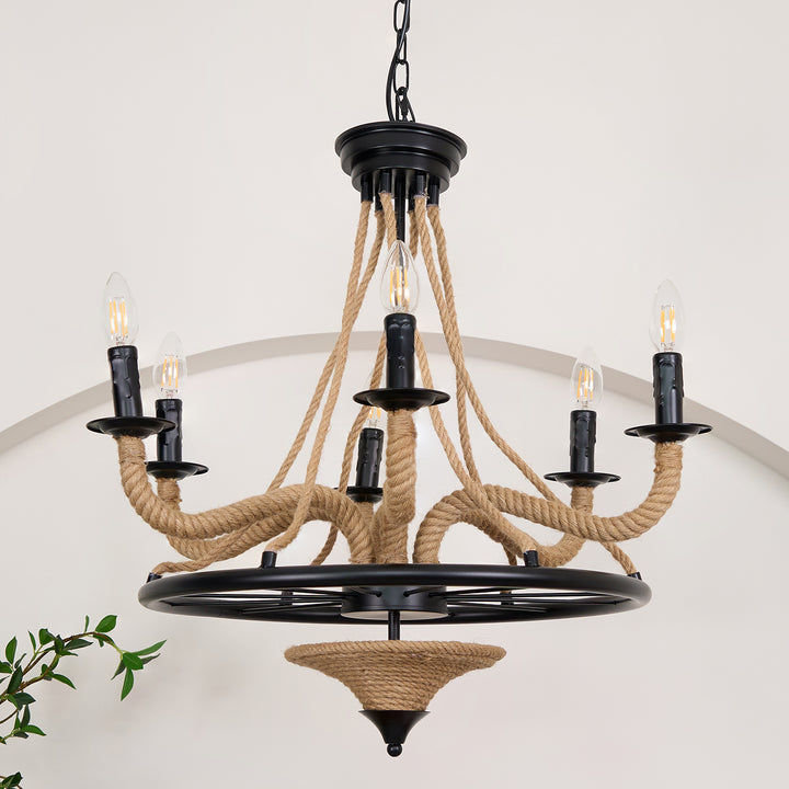 Hemp Rope Industrial Large Wheel Chandelier