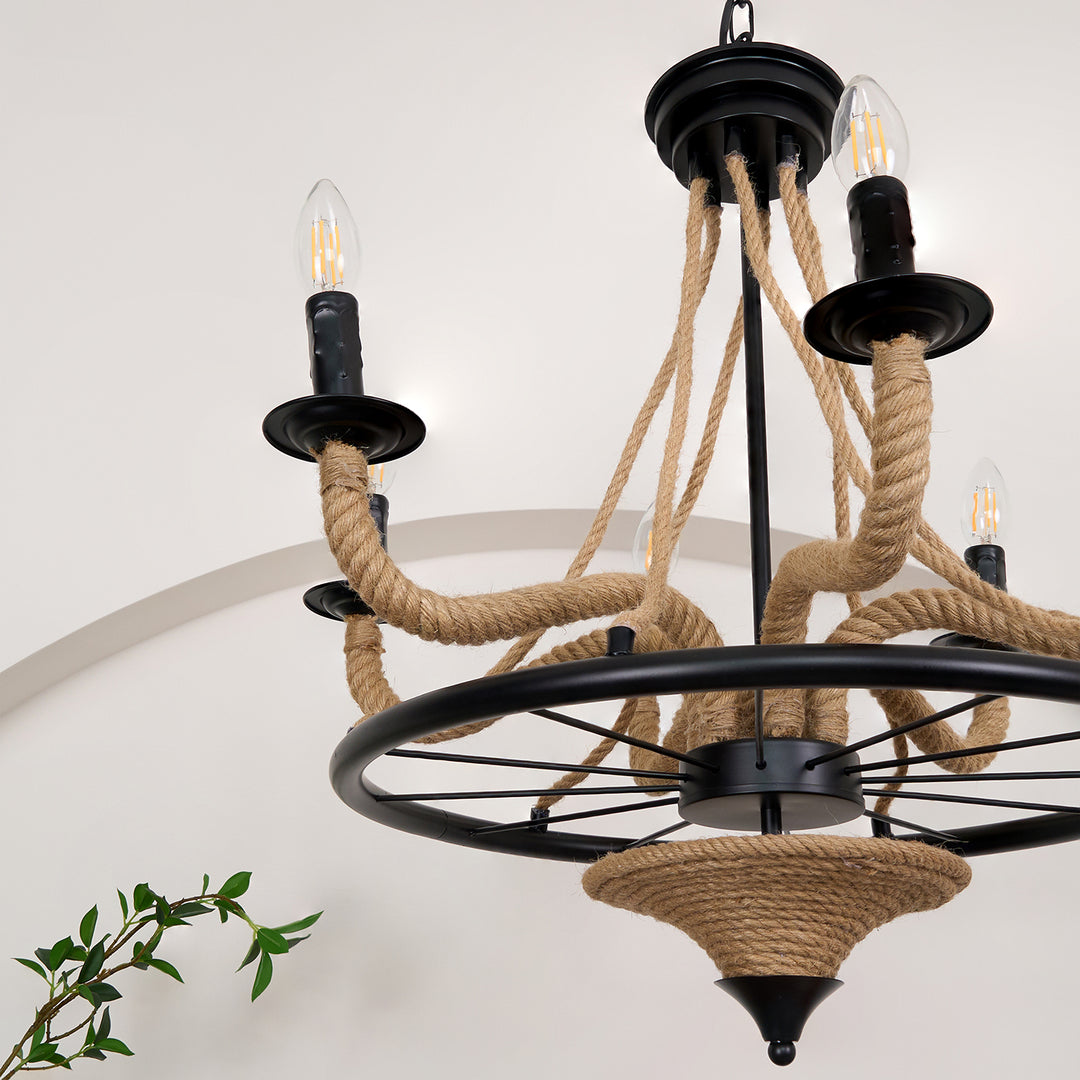 Hemp Rope Industrial Large Wheel Chandelier