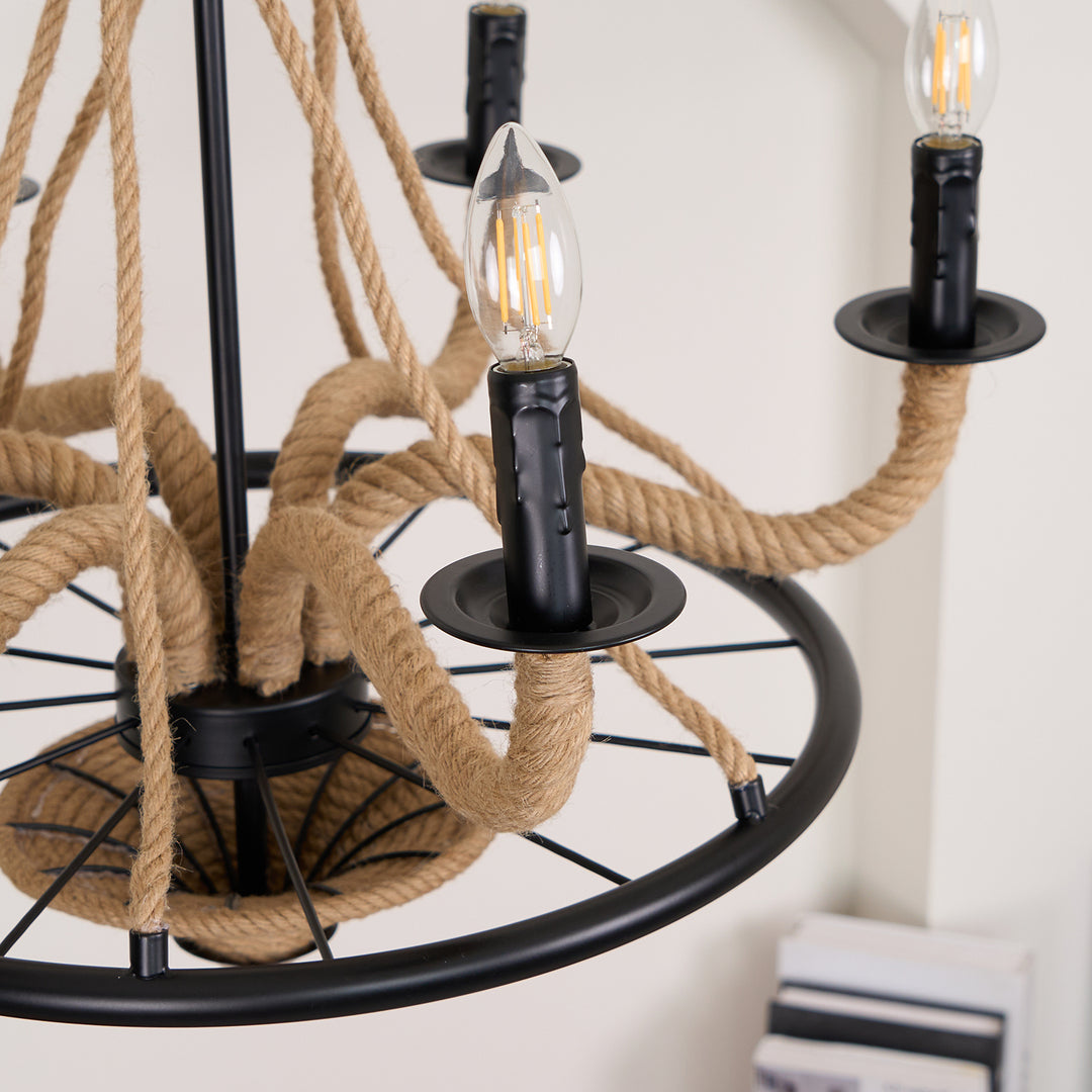 Hemp Rope Industrial Large Wheel Chandelier