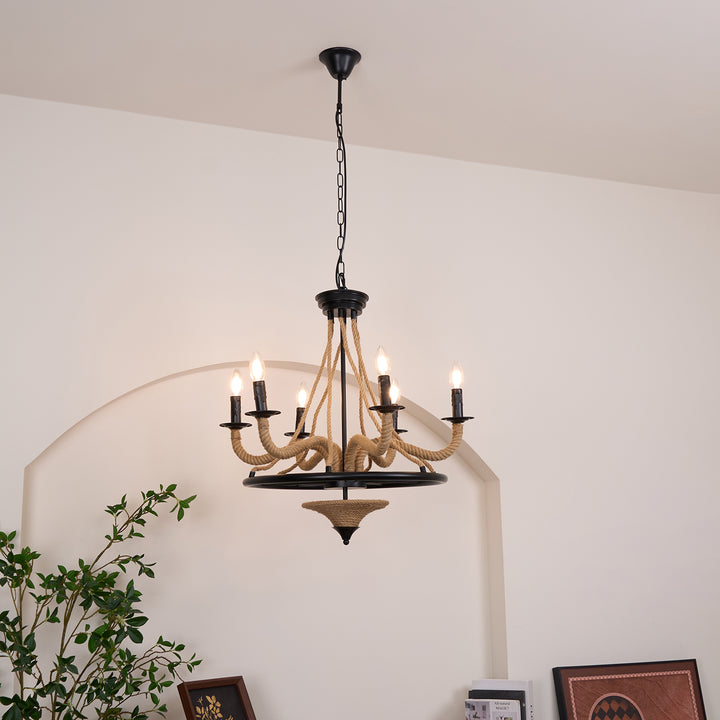 Hemp Rope Industrial Large Wheel Chandelier