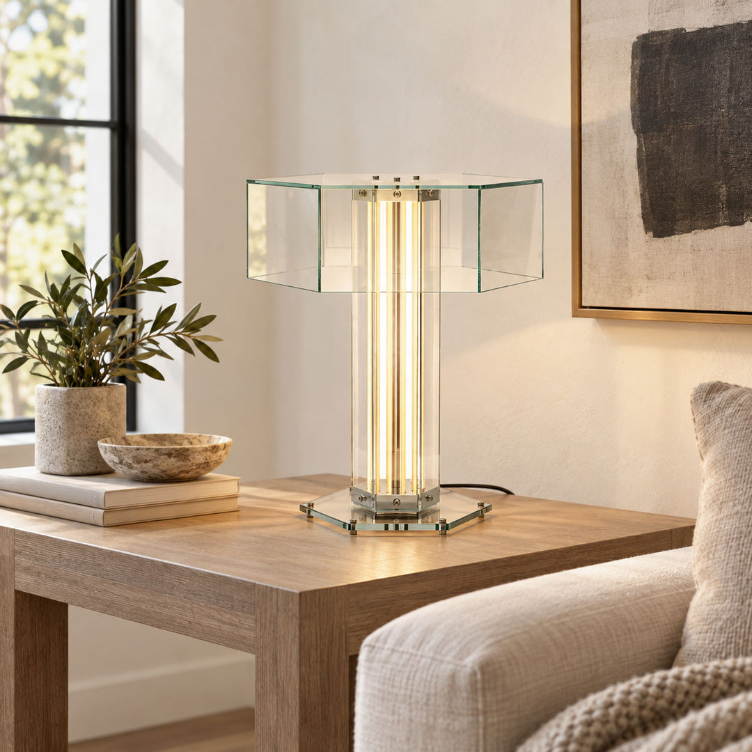 Lámpara de Mesa Hexagonal de Vidrio