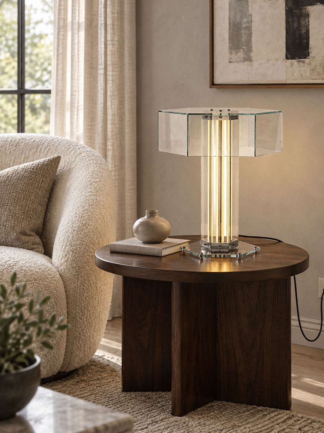 Lámpara de Mesa Hexagonal de Vidrio