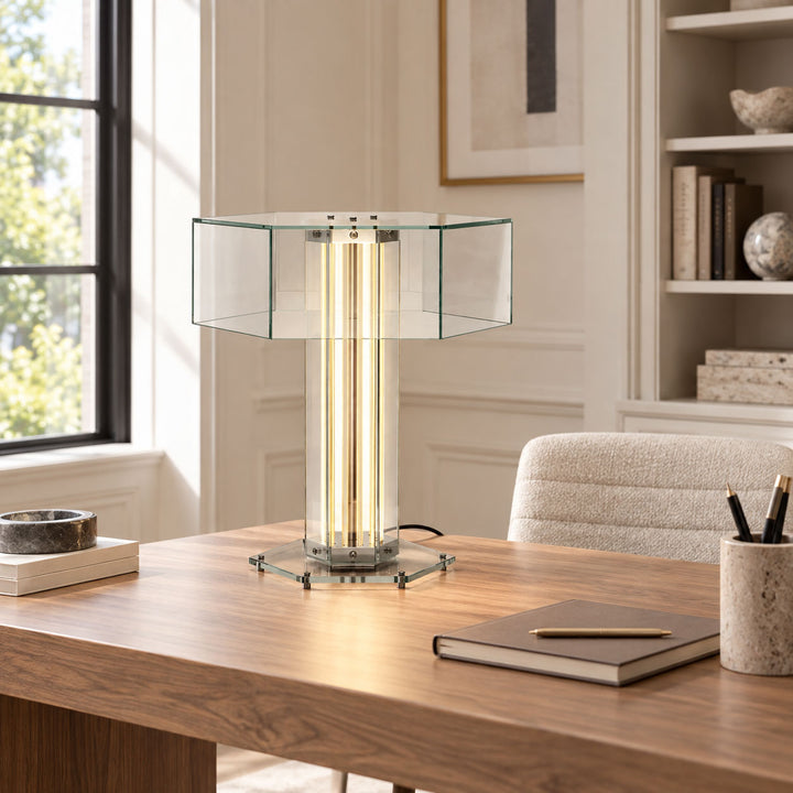 Lámpara de Mesa Hexagonal de Vidrio