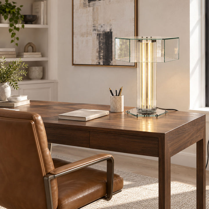 Lámpara de Mesa Hexagonal de Vidrio