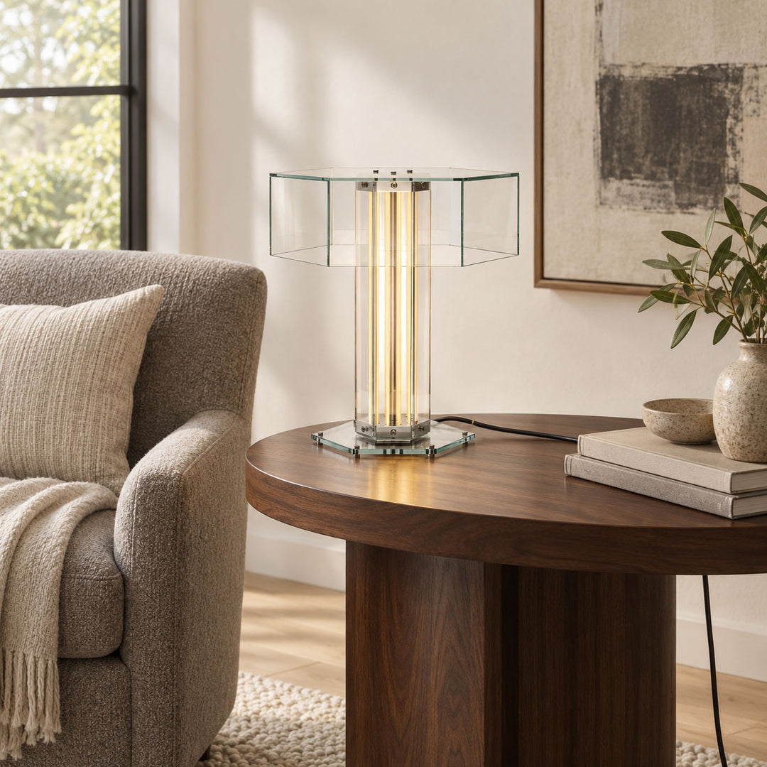 Lámpara de Mesa Hexagonal de Vidrio