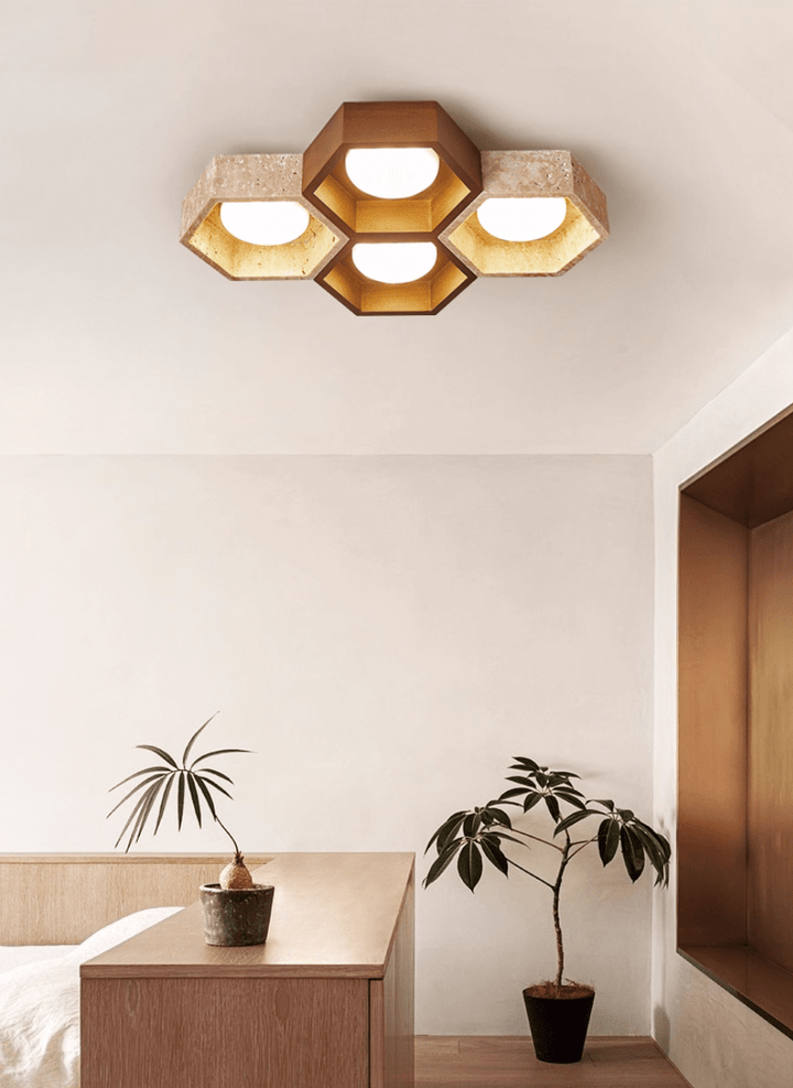 Honeycomb Travertine Ceiling Lamp - Vakkerlight