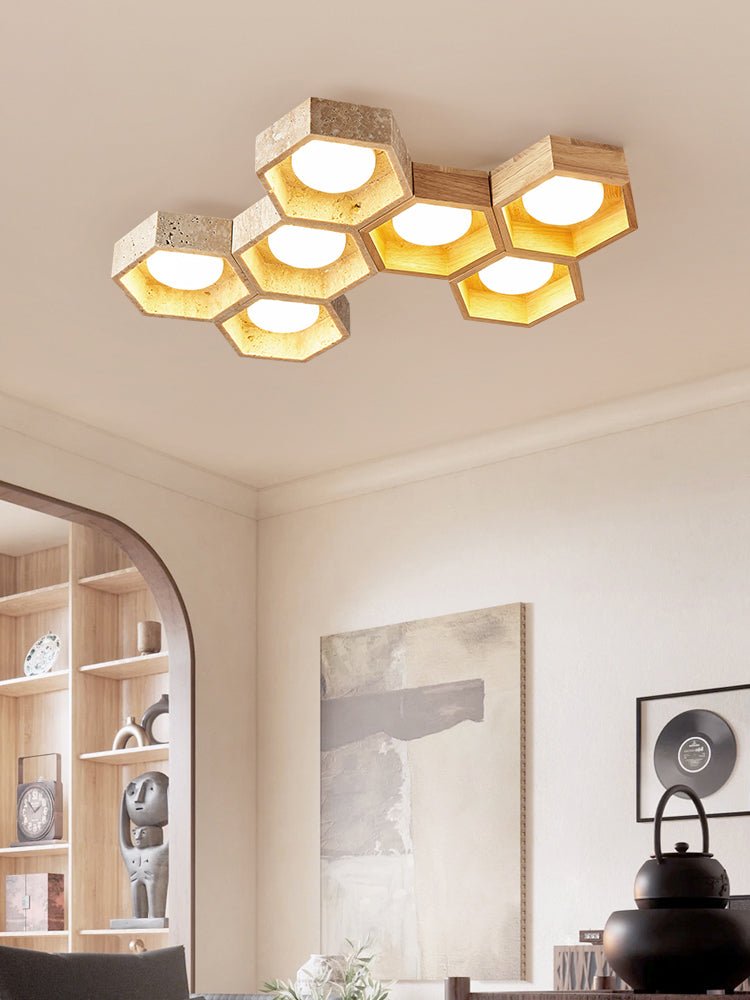 Honeycomb Travertine Ceiling Lamp - Vakkerlight