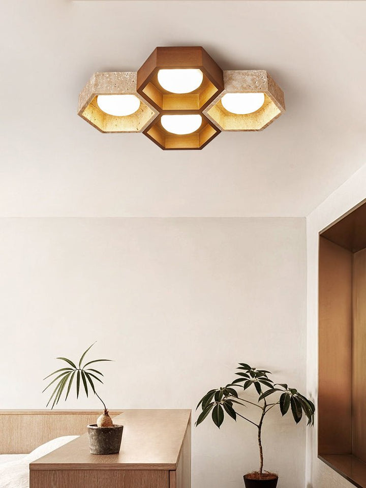 Honeycomb Travertine Ceiling Lamp - Vakkerlight