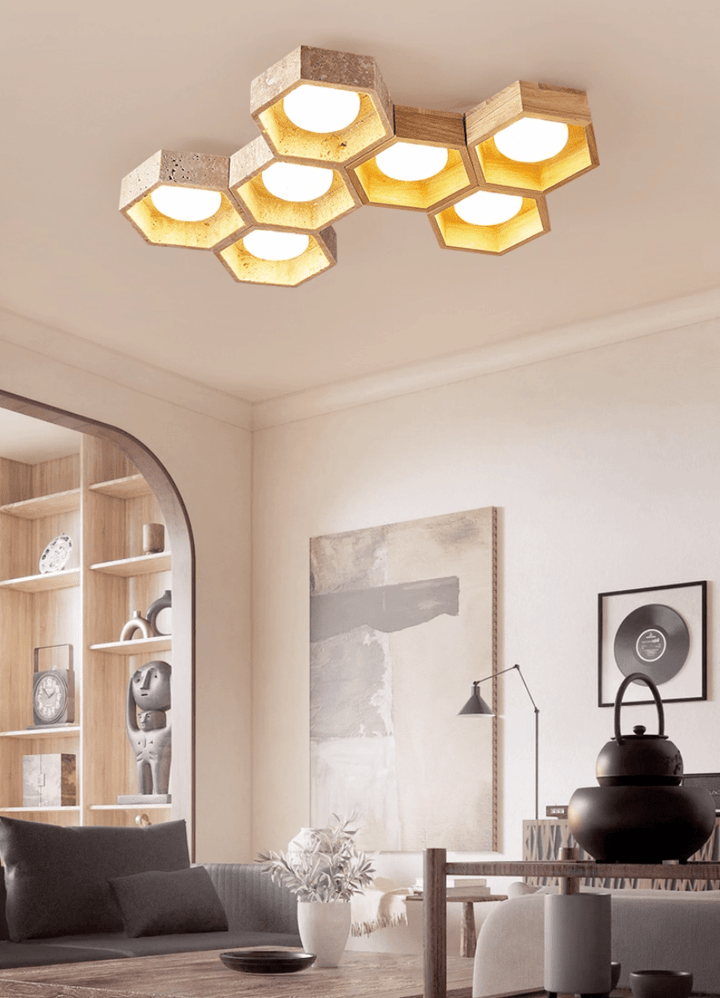 Honeycomb Travertine Ceiling Lamp - Vakkerlight