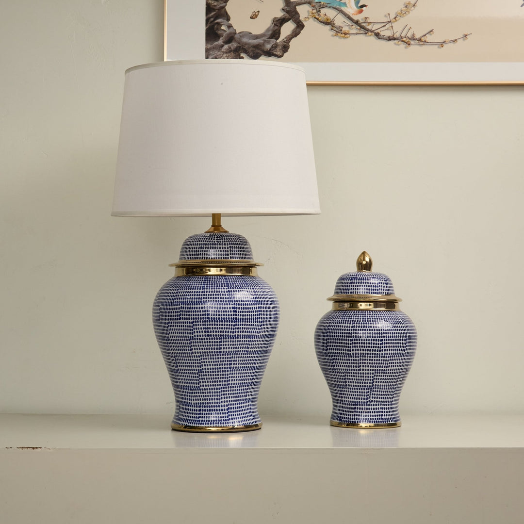Indigo Dot Patterned Ceramic Table Lamp - Vakkerlight