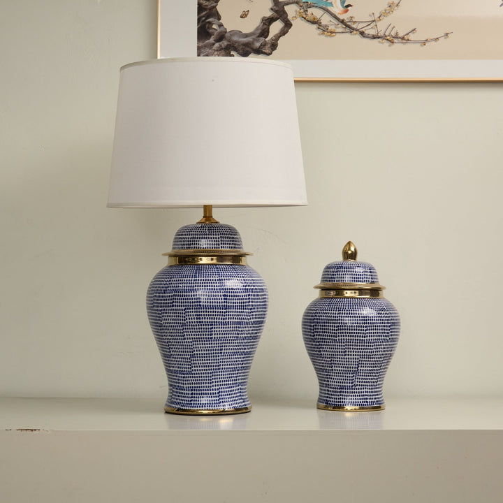 Indigo Dot Patterned Ceramic Table Lamp - Vakkerlight