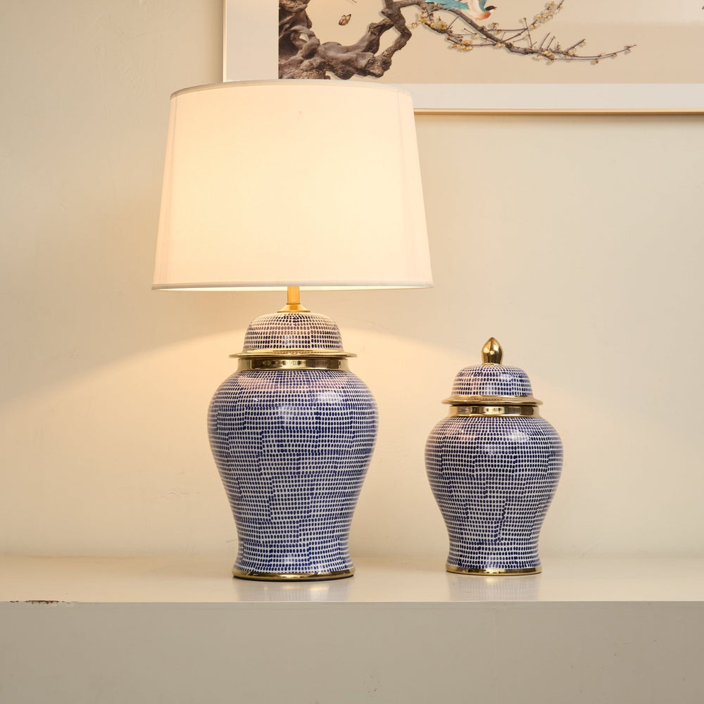 Indigo Dot Patterned Ceramic Table Lamp - Vakkerlight