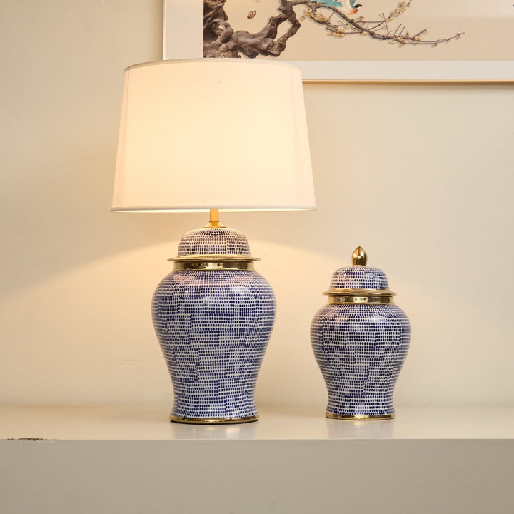 Indigo Dot Patterned Ceramic Table Lamp - Vakkerlight