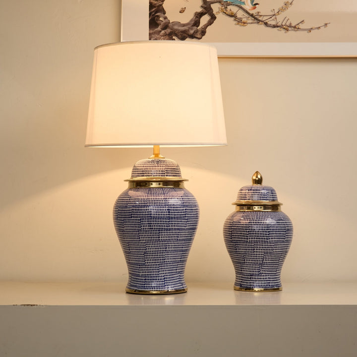 Indigo Dot Patterned Ceramic Table Lamp - Vakkerlight