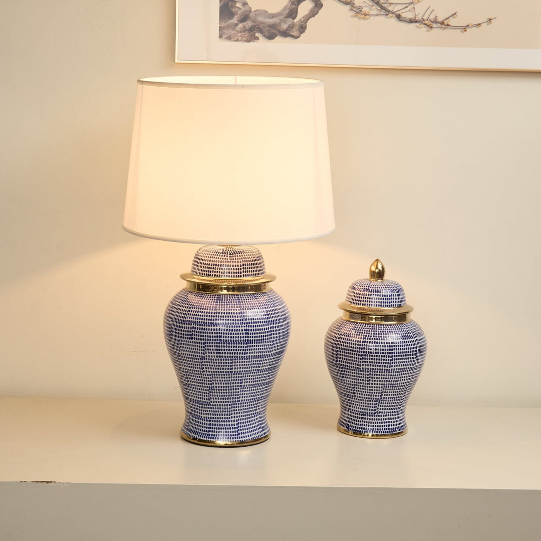Indigo Dot Patterned Ceramic Table Lamp - Vakkerlight