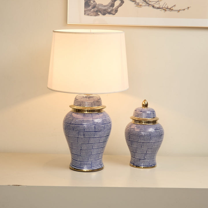 Indigo Dot Patterned Ceramic Table Lamp - Vakkerlight