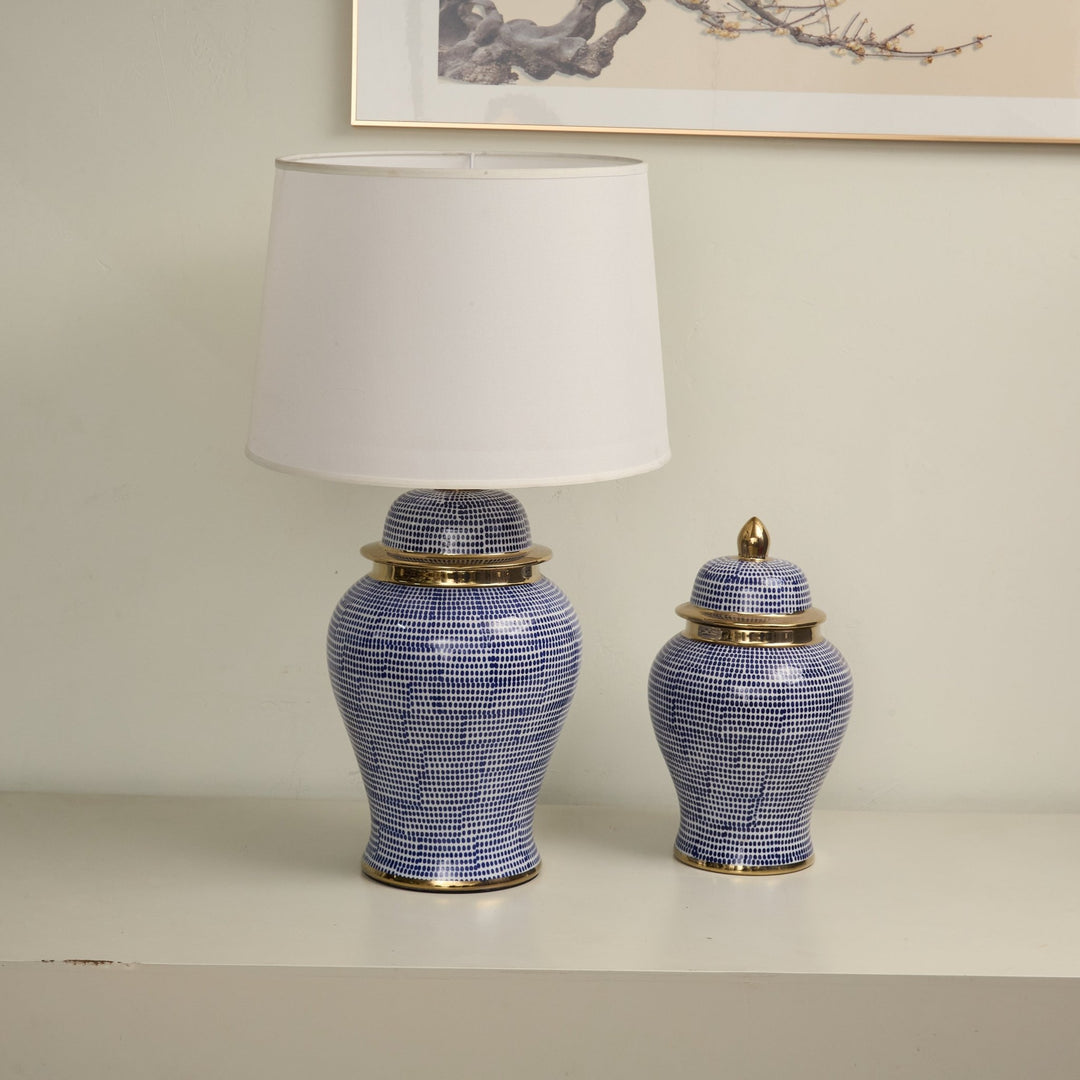 Indigo Dot Patterned Ceramic Table Lamp - Vakkerlight