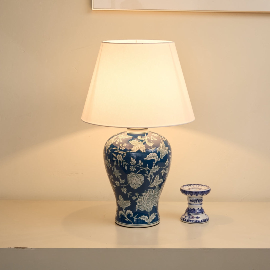 Indigo Floral Vine Ceramic Table Lamp - Vakkerlight