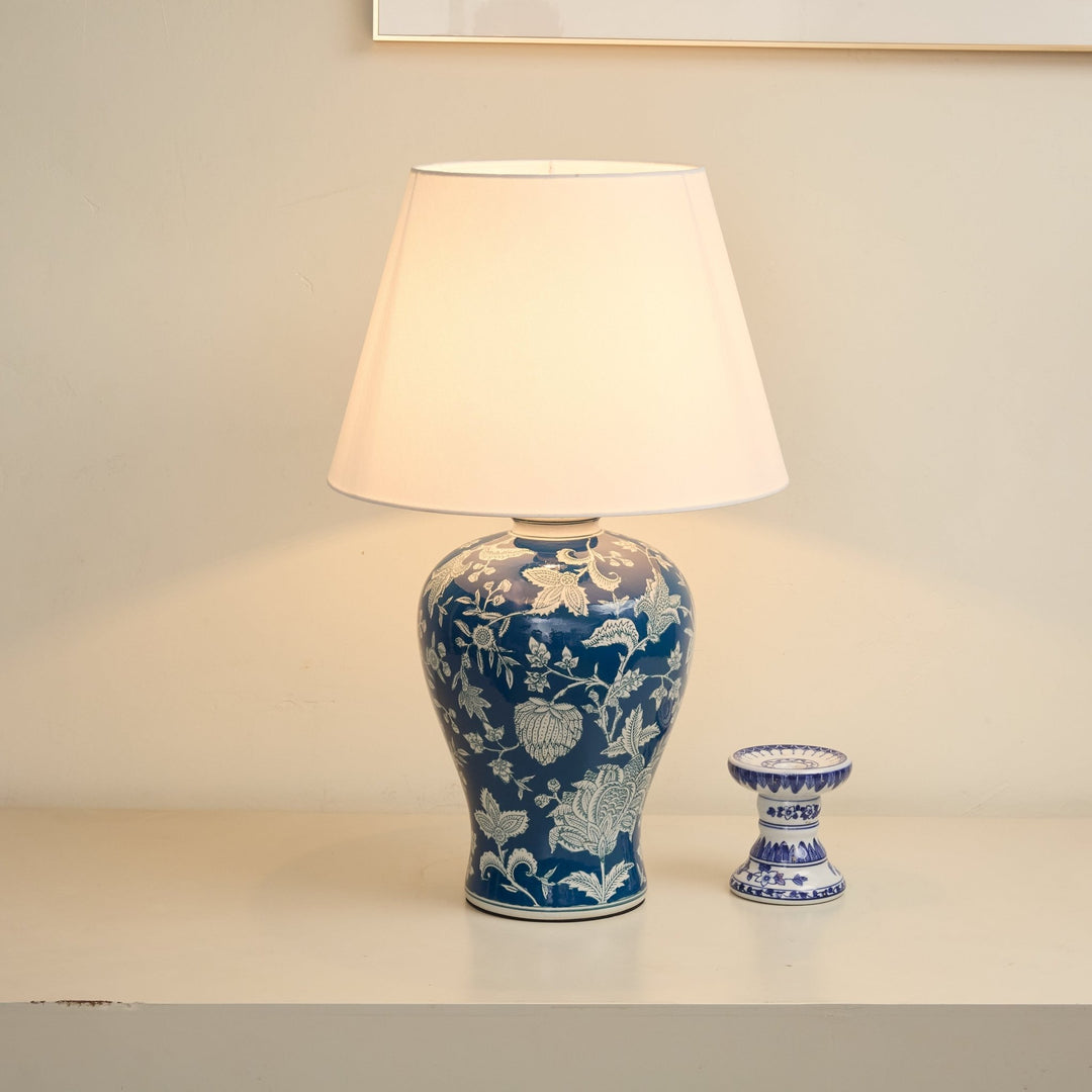Indigo Floral Vine Ceramic Table Lamp - Vakkerlight