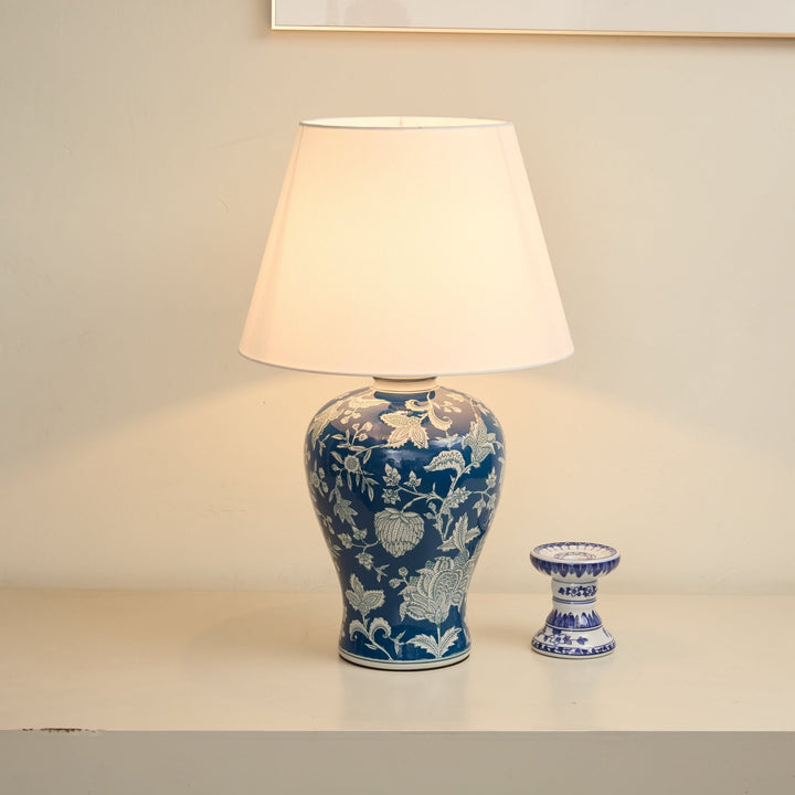 Indigo Floral Vine Ceramic Table Lamp - Vakkerlight