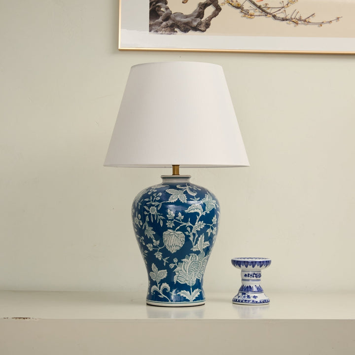 Indigo Floral Vine Ceramic Table Lamp - Vakkerlight
