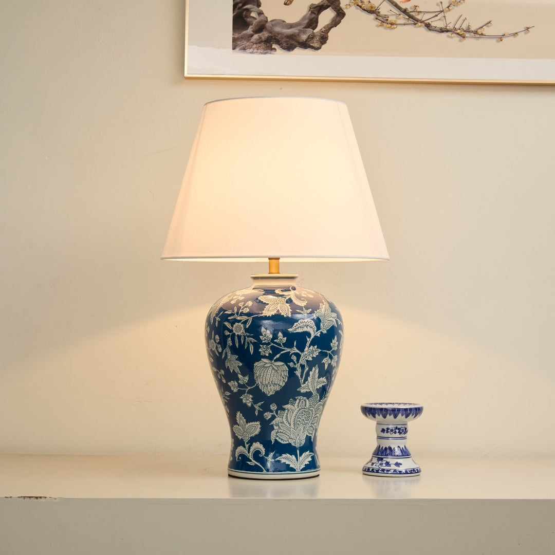 Indigo Floral Vine Ceramic Table Lamp - Vakkerlight