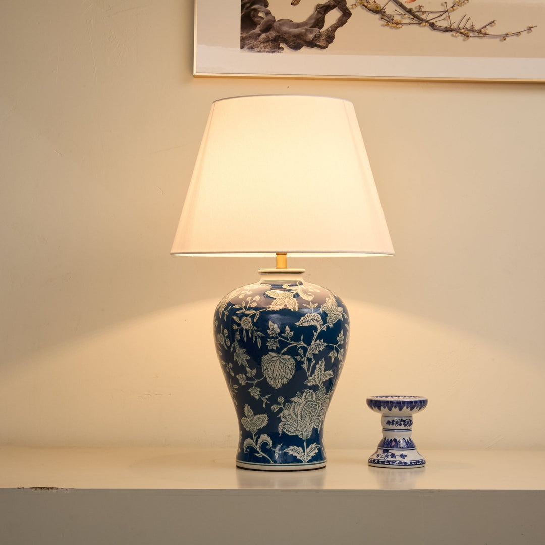 Indigo Floral Vine Ceramic Table Lamp - Vakkerlight