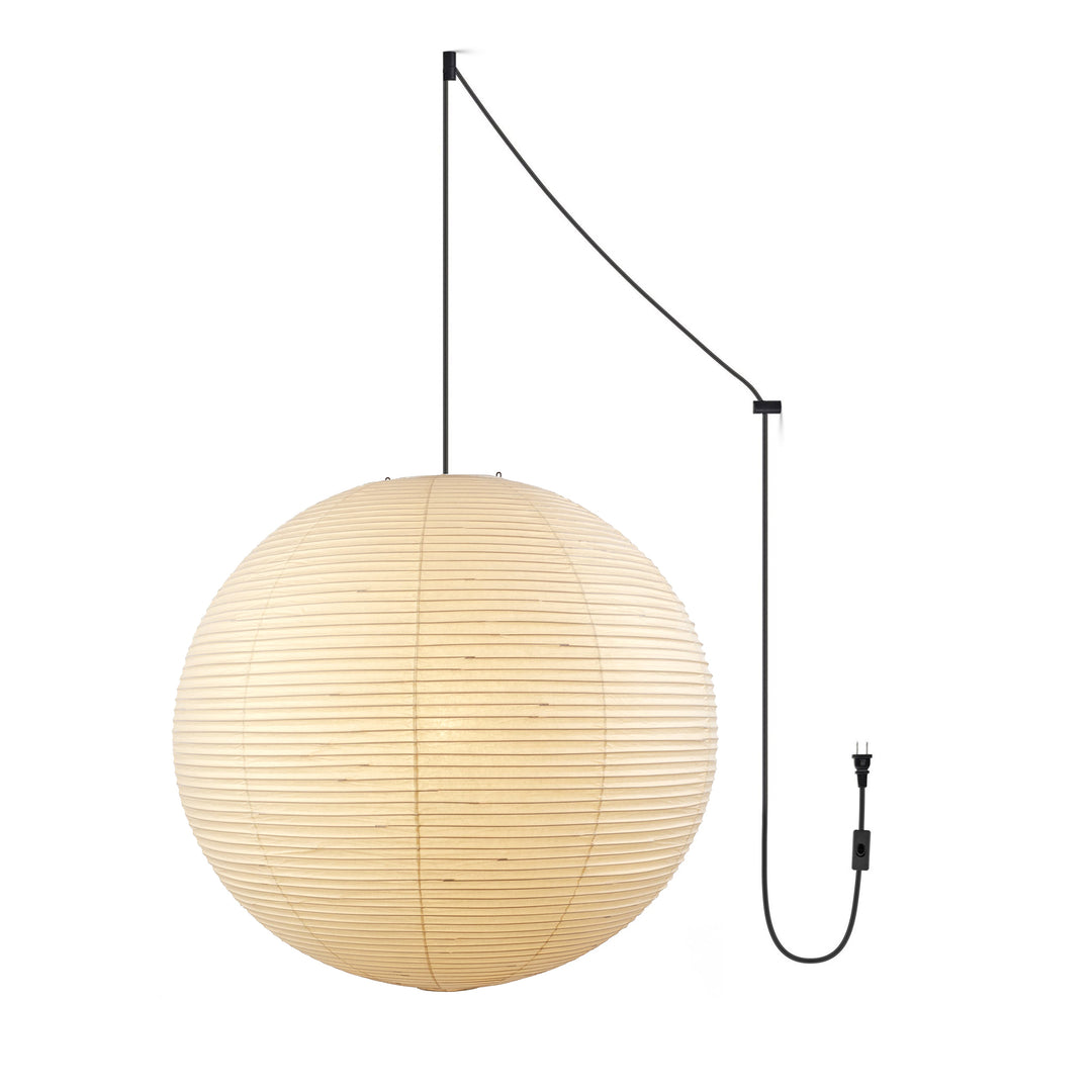 Japanese Paper Pendant Swag Light (black plug wire)