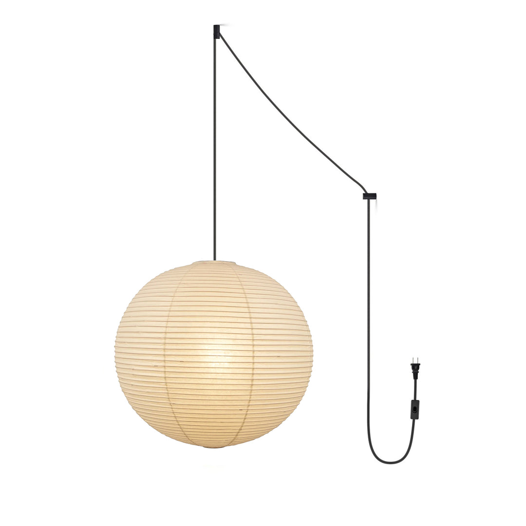 Japanese Paper Pendant Swag Light (black plug wire)