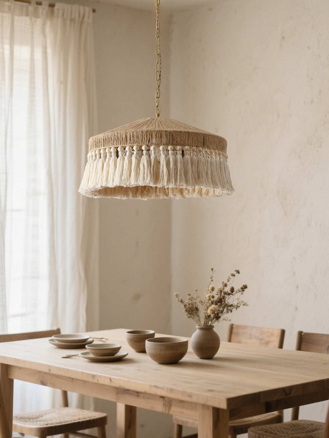 Jute Fringe Drum Pendant Lamp