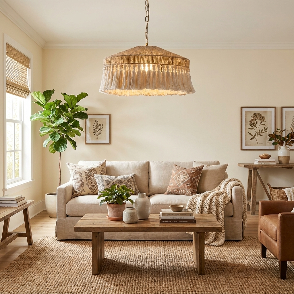 Jute Fringe Drum Pendant Lamp