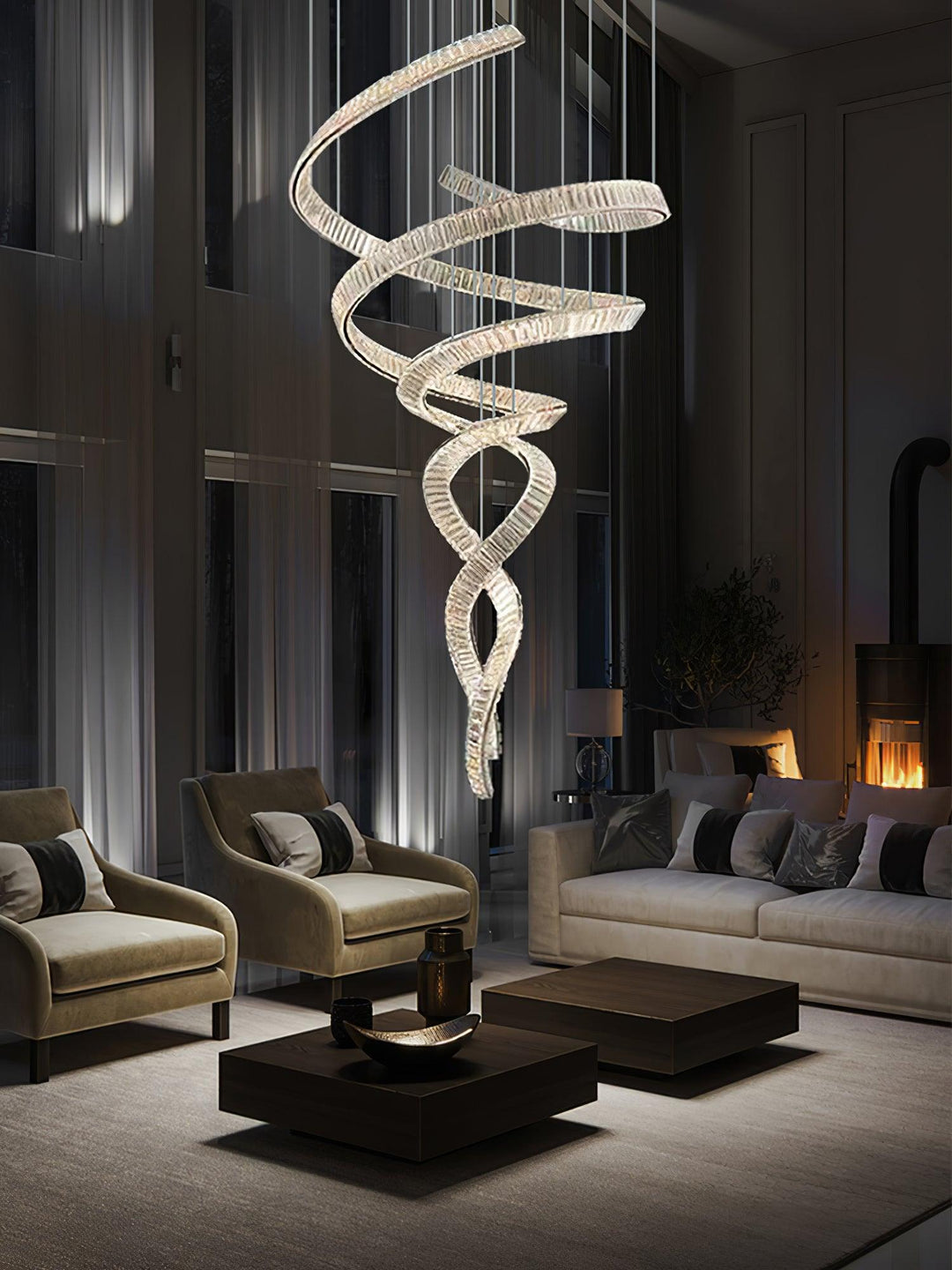 Long Spiral Crystal Chandelier - Vakkerlight