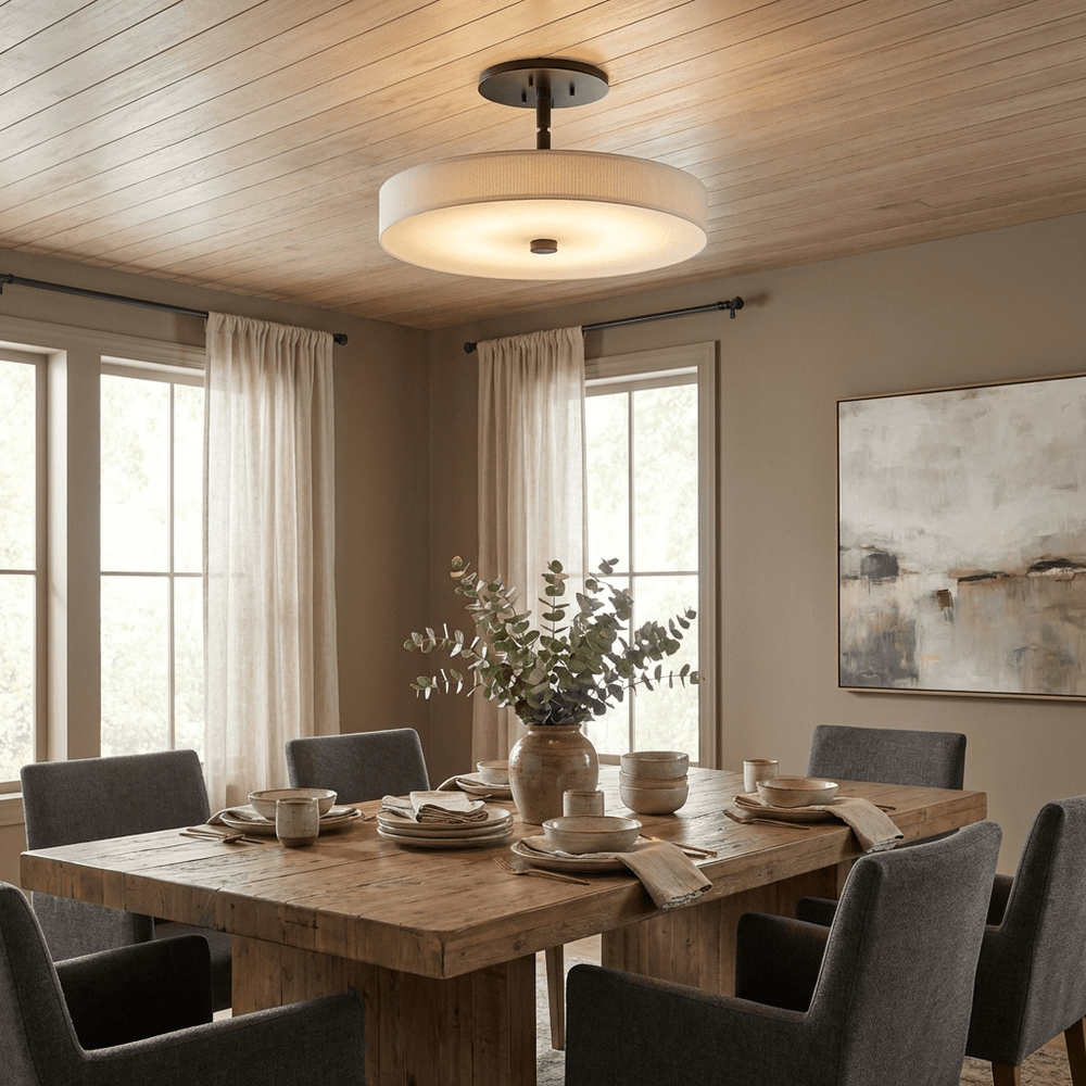 Luma Linen Drum Ceiling Light - Vakkerlight