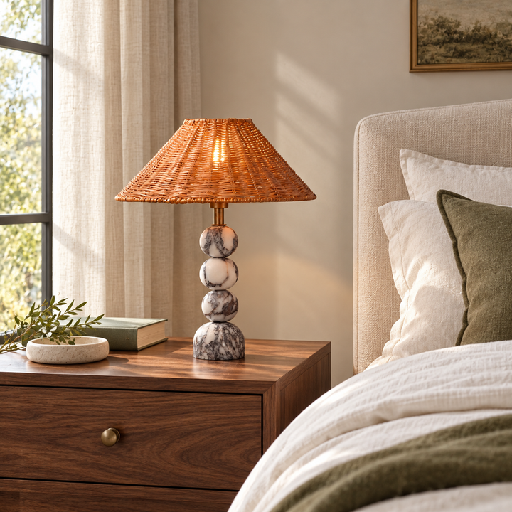 Marble Orb Rattan Table Lamp