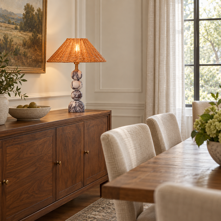 Marble Orb Rattan Table Lamp