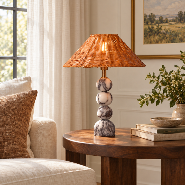 Marble Orb Rattan Table Lamp